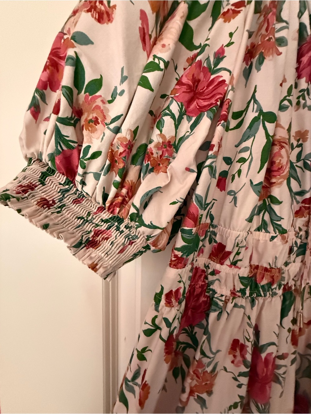 Anthropologie Cream Maxi Dress with Pink and Green Floral Print - Picture 7 of 10